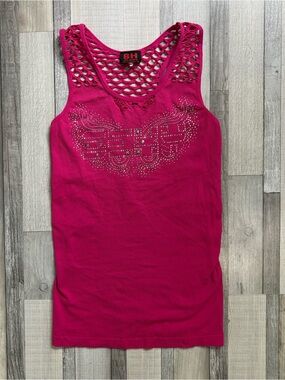 Hot Pink Studded Mesh-Back Tank Top